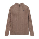 Polo Ralph Lauren Cable-Knit Cotton Quarter-Zip Sweater- Brown/Black Logo