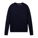 Polo Ralph Lauren Cable-Knit Wool-Cashmere Sweater- Navy Blue/Red Logo